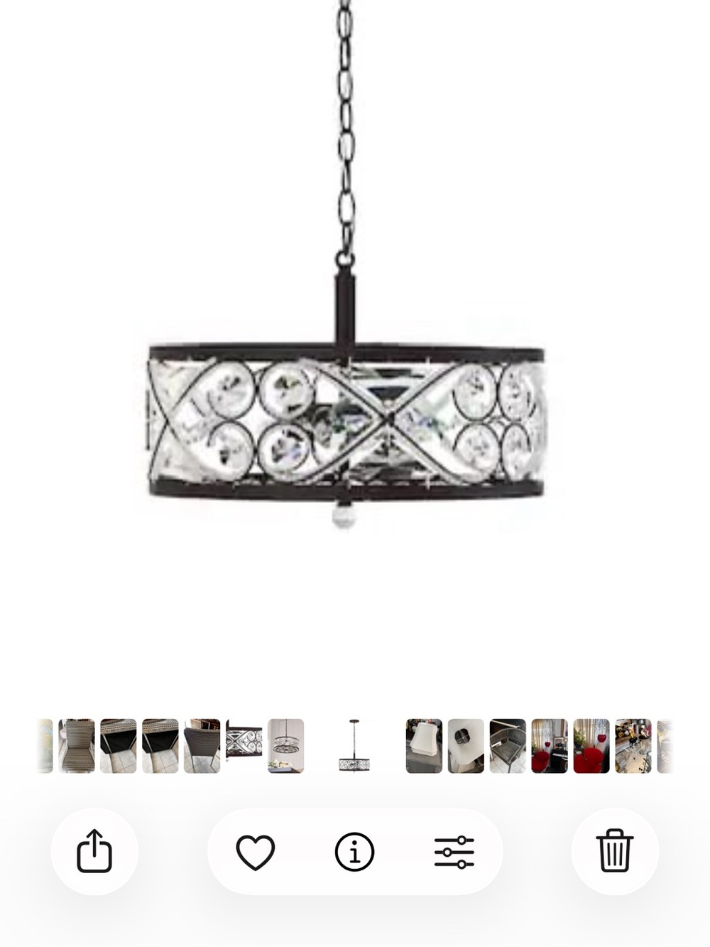 Crystal Scroll Drum Pendant Light - Black